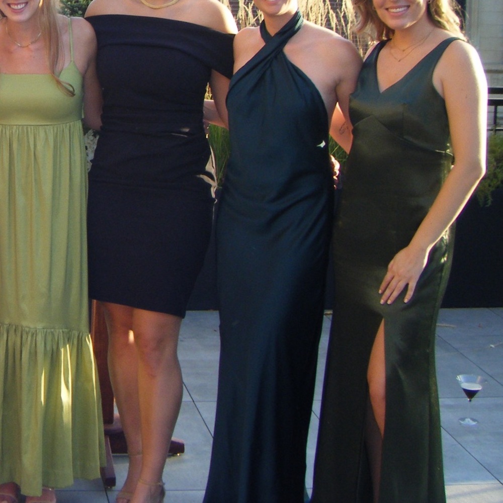High cross neck emerald green dress!